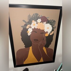 Floral Crown Woman Print in Warm Tan & Mustard